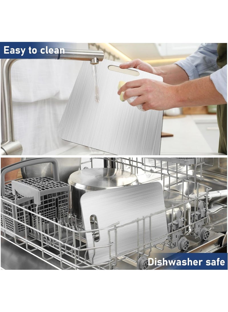 FAYET Stainless Steel Cutting Board 304, Double Sided Dishwasher Safe Chopping Board for Meat, Vegetables, Fruits, and Kitchen Prep, Heavy-Duty, Knife-Friendly, Multi-Purpose - Image 5